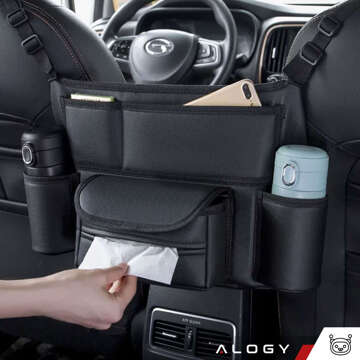 Car organizer for car between seat car seat Alogy Car drink holder tissues Black 2x headrest holder