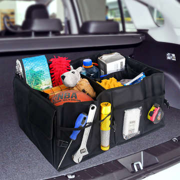 Car organizer trunk bag trunk XXL 6 pockets for phone, book, drinks, tissues Black