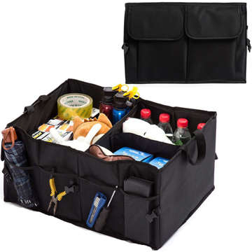 Car organizer trunk bag trunk XXL 6 pockets for phone, book, drinks, tissues Black