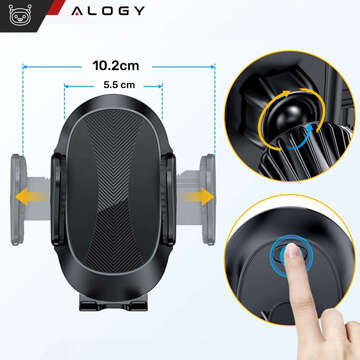 Car phone holder for windshield, cockpit, car dashboard, for 7.9" phone with long arm Alogy Black