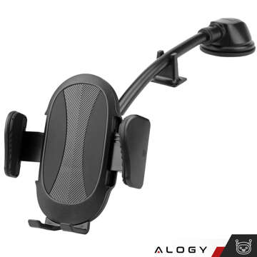 Car phone holder for windshield, cockpit, car dashboard, for 7.9" phone with long arm Alogy Black