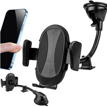 Car phone holder for windshield, cockpit, car dashboard, for 7.9" phone with long arm Alogy Black