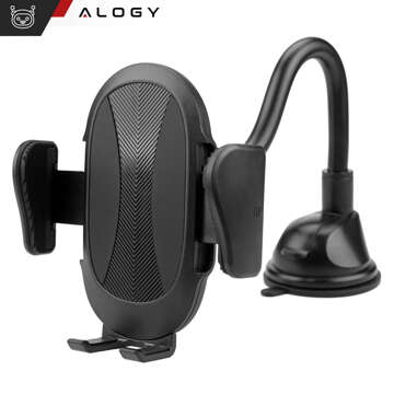 Car phone holder for windshield, cockpit, car dashboard, for 7.9" phone with long arm Alogy Black