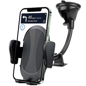 Car phone holder for windshield, cockpit, car dashboard, for 7.9" phone with long arm Alogy Black