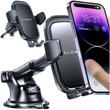 Car phone holder, window, grille, cockpit, dashboard, car, car, for 7" phone Alogy 3in1 Black