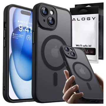 Case Tempered Glass for Apple iPhone 15 Plus Alogy MagSafe Hybrid Matte Case matte cover with lens protection black