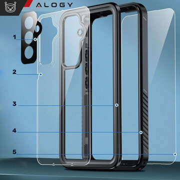 Case for Samsung Galaxy A55 5G Armored Waterproof IP68 360 Armor Case Built-in Glass Alogy Black