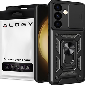 Case for Samsung Galaxy S23 FE Armored Slide Case Ring Housing Camera Protection Camshield Alogy Black Glass