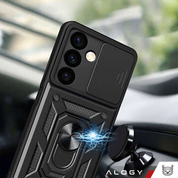 Case for Samsung Galaxy S23 FE Armored Slide Case Ring Housing Camera Protection Camshield Alogy Black Glass