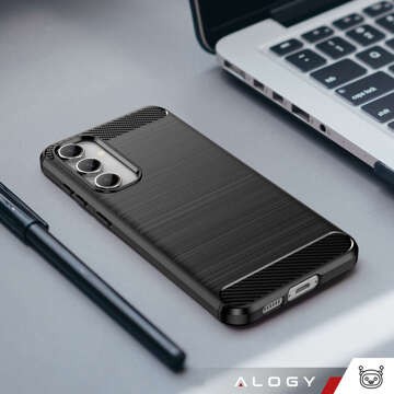 Case for Samsung Galaxy S23 FE armored back phone cover case Alogy Carbon Silicone black Glass