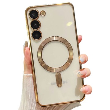 Case for Samsung Galaxy S24 Mag Safe Glamor Case Ring Housing Camera Protection Alogy Gold Transparent Glass