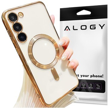 Case for Samsung Galaxy S24 Mag Safe Glamor Case Ring Housing Camera Protection Alogy Gold Transparent Glass