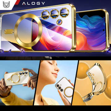 Case for Samsung Galaxy S24 Mag Safe Glamor Case Ring Housing Camera Protection Alogy Gold Transparent Glass