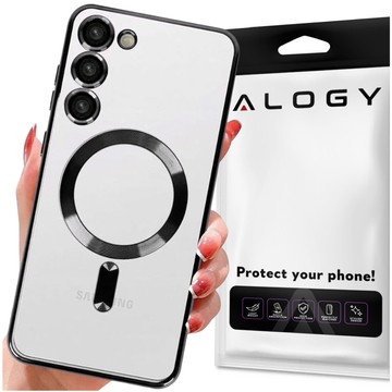 Case for Samsung Galaxy S24 Mag Safe Glamor Case Ring housing camera protection Alogy Black transparent