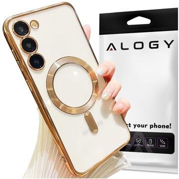 Case for Samsung Galaxy S24 Mag Safe Glamor Case Ring housing camera protection Alogy Gold transparent