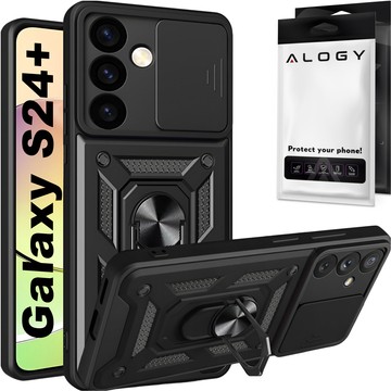 Case for Samsung Galaxy S24 Plus armored Slide Case Ring housing camera protection Camshield Alogy black