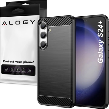 Case for Samsung Galaxy S24 Plus armored back phone cover case Alogy Carbon Silicone black glass