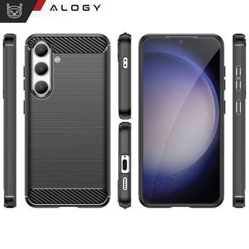 Case for Samsung Galaxy S24 Plus armored back phone cover case Alogy Carbon Silicone black glass
