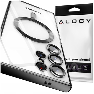 Case for Samsung Galaxy S24 Ultra Mag Safe Glamor Case Ring Housing Camera Protection Alogy Black Transparent