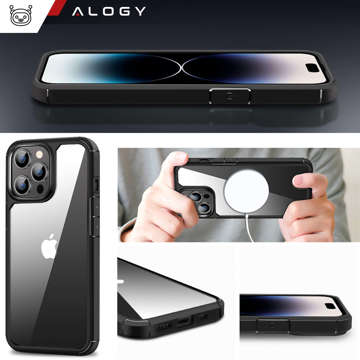 Case for iPhone 14 Pro Max set of 4 glasses 5in1 armored 360 Alogy Hybrid 2x screen glass 2x lens black-transparent