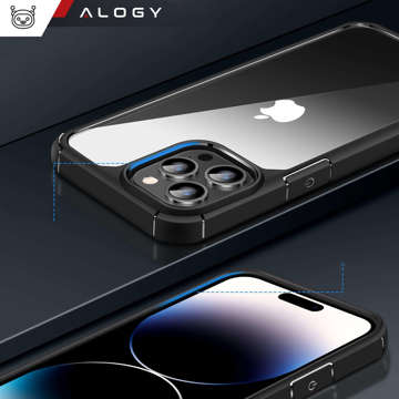 Case for iPhone 14 Pro Max set of 4 glasses 5in1 armored 360 Alogy Hybrid 2x screen glass 2x lens black-transparent