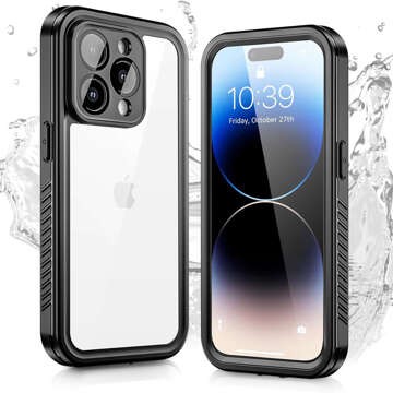 Case for iPhone 14 Pro Waterproof Armored 360 Case Hybrid Camera Lens Protection IP68 Waterproof Black