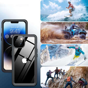 Case for iPhone 14 Waterproof Armored 360 Case Hybrid Camera Lens Protection IP68 Waterproof Black