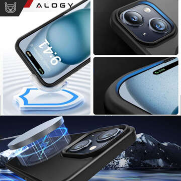 Case for iPhone 15 Plus MagSafe Matt Case Cover Matte Alogy Ring Armored Phone Case Black Glass