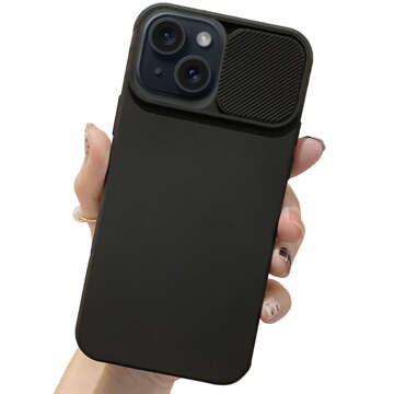 Case for iPhone 15 Plus Slide Case with lens cover, camera housing, matte black Alogy Soft Matt