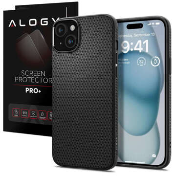 Case for iPhone 15 Plus Spigen Liquid Air Case, housing, protective back, Matte Black Glass