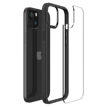 Case for iPhone 15 Plus Spigen Ultra Hybrid Case, black back cover, Matte Black Glass