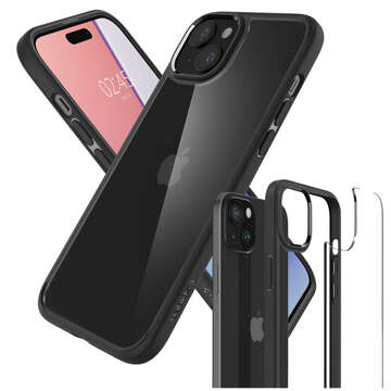 Case for iPhone 15 Plus Spigen Ultra Hybrid Case, black back cover, Matte Black Glass