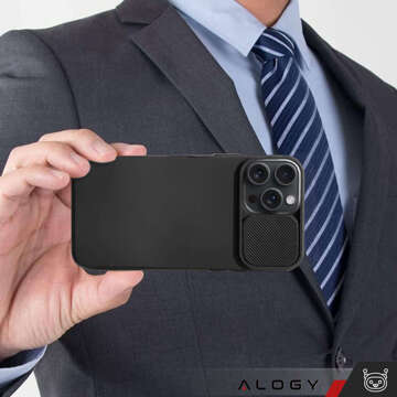 Case for iPhone 15 Pro Max Slide Case with lens cover, camera housing, matte black Alogy Soft Matt