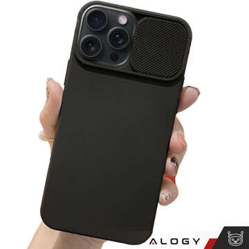 Case for iPhone 15 Pro Max Slide Case with lens cover, camera housing, matte black Alogy Soft Matt