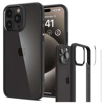 Case for iPhone 15 Pro Max Spigen Ultra Hybrid Case, back cover, Matte Black Glass