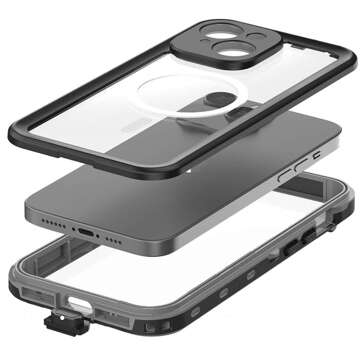 Case for iPhone 15 waterproof Mag Safe Case armored waterproof housing black and gray