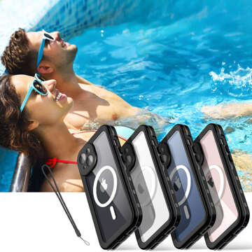 Case for iPhone 15 waterproof Mag Safe Case armored waterproof housing black and gray