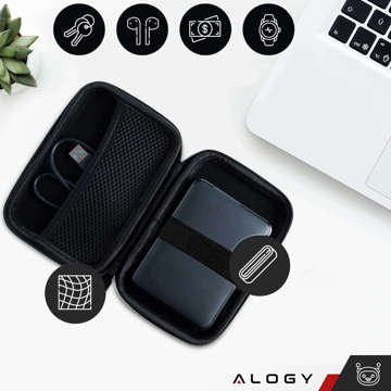 Case large zipped box Alogy Protect cover universal for accessories headphones cable charger Black