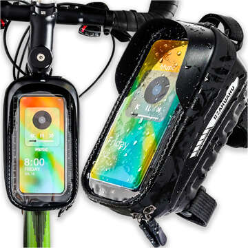 Case pannier bicycle bag waterproof bike bag with window for phone 7 inches handlebar holder 2L black