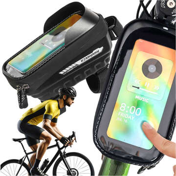 Case pannier bicycle bag waterproof bike bag with window for phone 7 inches handlebar holder 2L black