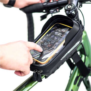 Case pannier bicycle bag waterproof bike bag with window for phone 7 inches handlebar holder 2L black