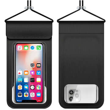 Case pouch TWC1 waterproof watertight cover for phone 6.8" IPX8 30M transparent window Black