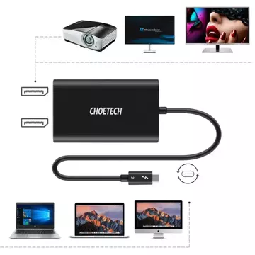 Choetech adapter USB Type C Thunderbolt 3 (40Gbps) - 2x DisplayPort 4K 60Hz black (HUB-D03)