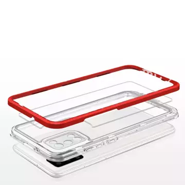 Clear 3in1 case for Samsung Galaxy A03s (166) gel cover with frame red