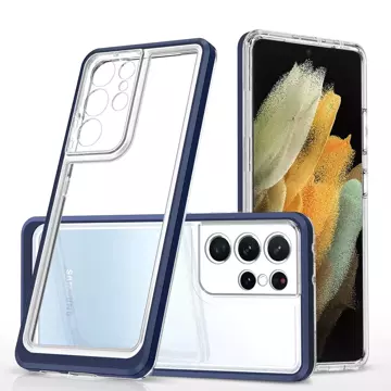 Clear 3in1 case for Samsung Galaxy S21 Ultra 5G gel cover with frame blue