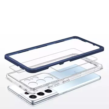 Clear 3in1 case for Samsung Galaxy S21 Ultra 5G gel cover with frame blue