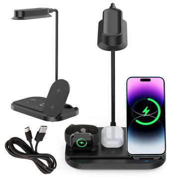 Desk lamp charger for iPhone Watch Airpods QI induction 15W LED desk lamp Alogy 4in1 Black