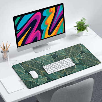 Desk pad for mouse keyboard Anti-slip gaming protective mat XL 80x40 cm Alogy Leaves Big Leaves