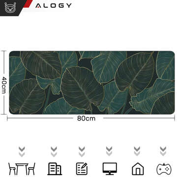 Desk pad for mouse keyboard Anti-slip gaming protective mat XL 80x40 cm Alogy Leaves Big Leaves