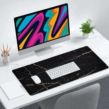 Desk pad for mouse keyboard Anti-slip gaming protective mat XXL 90x40 Alogy Marble black